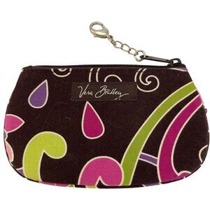 Coin Purse Vera Bradley Zipper ID Case Wallet Document Holder Floral Brown Pink